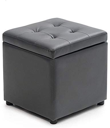 Ottomane aus Kunstleder mit Scharnierdeckel, dunkelgrau, getuftetes Design, vielseitiger Fußstütze, Hocker und Couchtisch