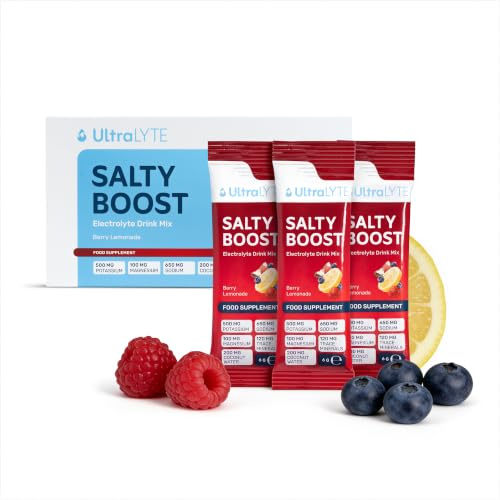 Ultra Lyte Elektrolytes Getränkemix - zuckerfreies salziges Beeren-Limonadenpulver - 24 Beutel mit hohem Natrium-, Spurenmineral- und Kokoswasser - Hydratation für Training, Rehydration und Wellness