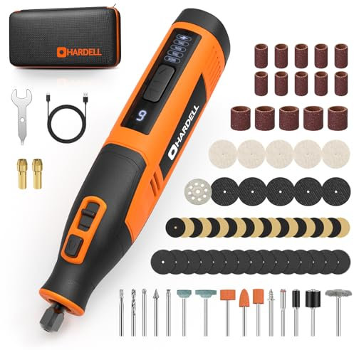 HARDELL Cordless Rotary Tool, 4000mAh Battery, Type-C Fast Charging, 6 Speeds 8000-28000RPM Rotary Tool Kit with 80 Accessories for Cutting, Polishing, Drilling, Carving, DIY Crafts Orange