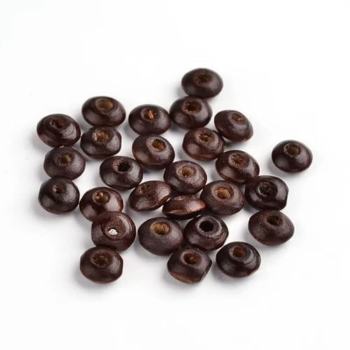 Lot de 100 Perles en Bois Lisses, rondelles, Marron café, sans Plomb, en Vrac, 8 mm, par défaut