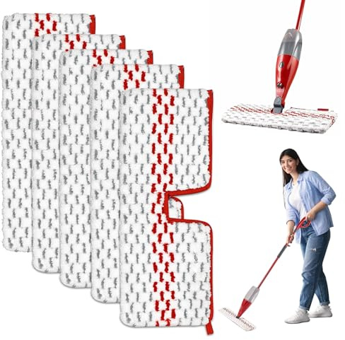 5 Piezas Recambios para Vileda 1-2 Spray Max, Almohadillas de Microfibra Reutilizables de Doble Cara(40cm x 15cm) Compatibles con Fregona 1-2 Spray MAX para Todo Tipo de Suelos