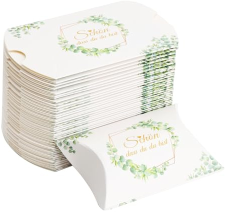 APOMOONS 50 Stück Kissenschachtel Gastgeschenke Hochzeit Schön dass du da BistGastgeschenk zur Konfirmation Kommunion Taufe Jugendweihe, Geschenkboxen Hochzeit für SüßIgkeiten Schokolade Kekse
