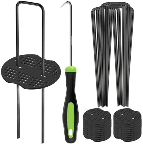 ZENO Weed Membrane Pegs | Artificial Grass Pegs | Heavy Duty Ground Pegs for Garden Membrane, Weed Control, Artificial Grass | Includes FREE Metal Picker, 50 Plastic Buffers, 50 Metal Peg