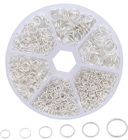 Huotflame Jump Rings DIY Set – 970 Stück offene Ringe, Alloy Biegeringe für Schmuckherstellung – 85g Sortiment für Ohrringe Armbänder Kettenreparatur Bastelbedarf Gold & Silber (Silber)