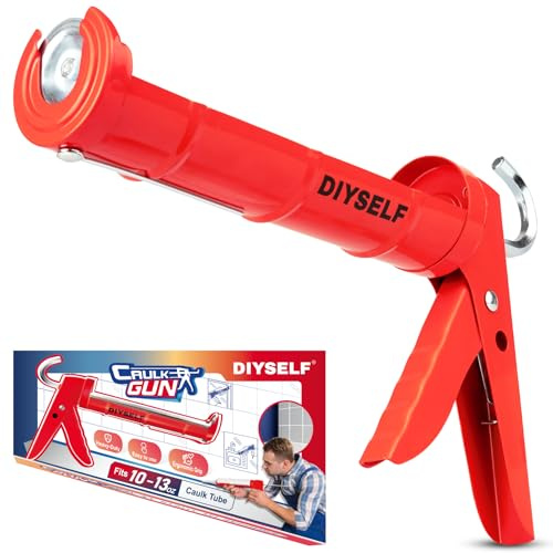 DIYSELF Caulk Gun No Drip, Heavy Duty Caulking Tool, 10:1 Thrust Ratio, Hand Caulking Gun for 10 Sealant Tubes, Silicone Gun Compatible with Sealant, Acrylic, Latex, Adhesive, Butyl & More (Red)