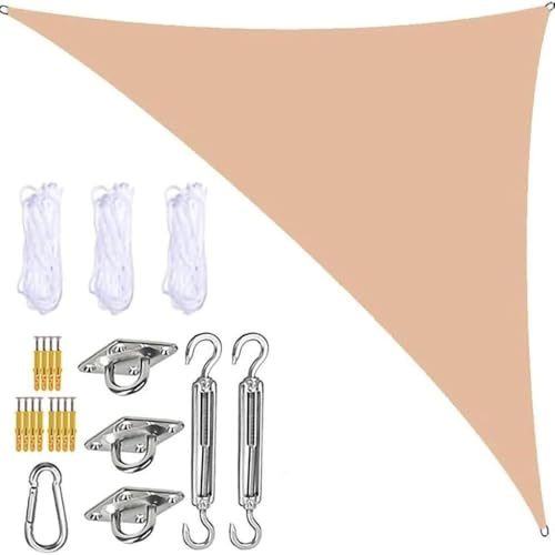 LSWKG Telo Ombreggiante Esterno,Tenda a Vela Triangolare Ombreggiante, Impermeabile Vele Parasole Protezione UV per Esterno, Giardino e Terrazza, Piscina Beige,6 x 6 x 6m