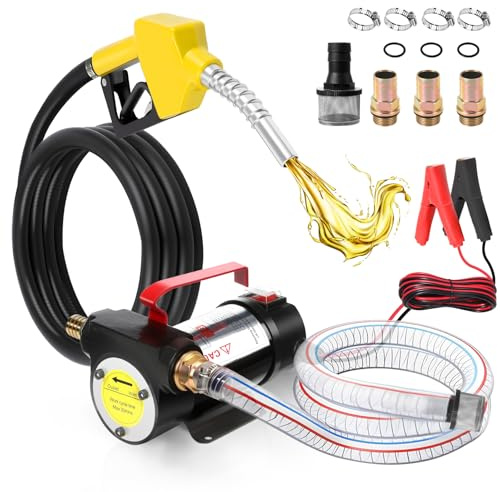 GEARLASSO Oil Diesel Transfer Pump 12V Electric Fuel Transfer Pump Kit 12 GPM with Auto Shut-Off Nozzle & 2M Inlet Hose & 4M Outlet Hose for Diesel Kerosene