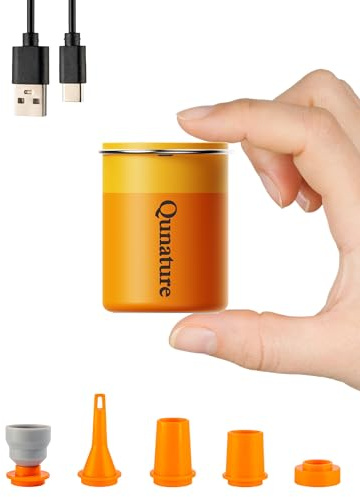 Qunature Pompa Elettrica Portatile 5kPa (400L/min), Pompa Sottovuoto da Viaggio per Materasso, con 5 Ugelli Multifunzione, Design Magnetico, Lanterna da Campeggio per Letto ad Aria, Piscine, Arancione