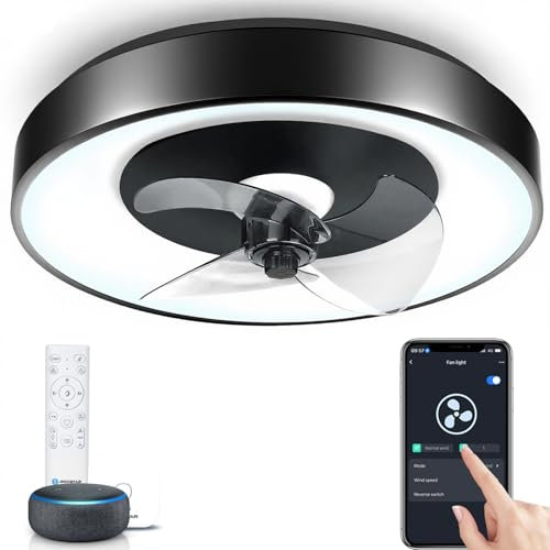 Aigostar- Ventilatore da Soffitto Smart con Luce, Compatibile con Alexa, LED 40W, 4400LM, 2700K-6500K Dimmerabile, Plafoniera Ventilatore Soffitto con Telecomando e Gateway, 6 Velocità, φ50CM