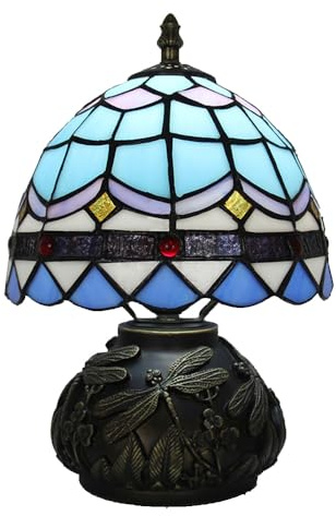 Mengjay Lampe de table de style Baroque,abat-jour de nuit en verre teinté fabriqué à la main,Lampe de Bureau pour Salon Bureau Dortoir Bar Cadeau de Village (B)