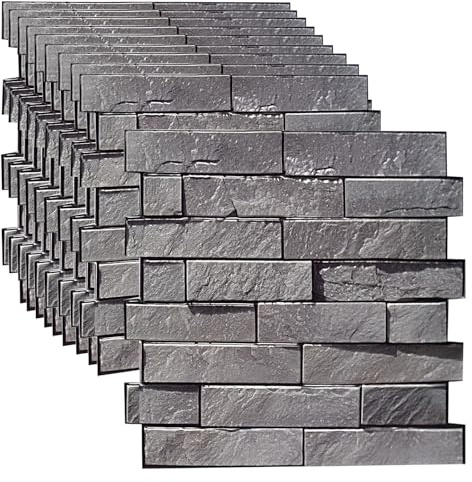 3D Wandpaneele Steinoptik Selbstklebend klebefliesen selbstklebend Ziegelstein Wandverkleidung PVC für PVC Tapeten Wasserdichte PE Schaum Wohnzimmer Schlafzimmer 10 Stück 30 x 30 cm. (Gray)