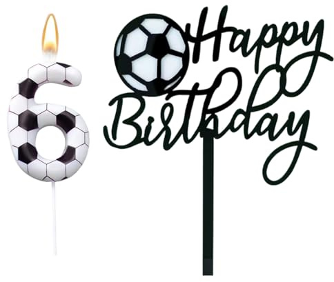 LiJuanWang Vela de Cumpleaños Número Fútbol para Pastel,Decoración de Fiesta Temática Deportiva para Niños,Velas Números con Diseño 3D de Balón de Fútbol,Número 6