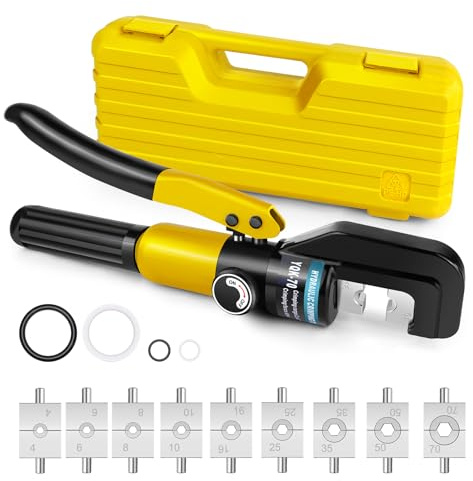 Hydraulic Crimping Tool with 9 Sets of Crimping Shapes 4-70 mm² for Copper Aluminium Cable Lugs, Crimper Pliers for Cable Lugs Hydraulic Crimping Crimper Wire Terminal Lug Tool, Yellow