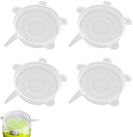 ZenithQuest 4 Pcs 9.5cm Silicone Stretch Lids, Thickened Reusable Food Covers, Universal Fit for 9.5-11cm Containers, Tins & Yogurt Pots, Dishwasher & Freezer Safe