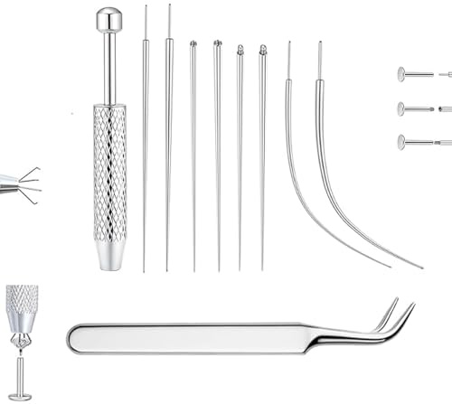 Juego de 9 piezas de piercing con forma de bola, juego de herramientas de perforación con pinza corta, 5 barras rectas y 2 curvas, así como pinzas, ideal para oreja, nariz y labio
