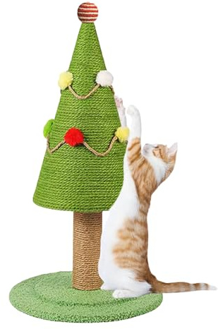 Árbol rascador para árbol de Navidad, rascador para gatos | Árbol de rascar para gatos de dibujos animados, adornos de árbol estéticos de sisal natural, juguete de compromiso para mascotas