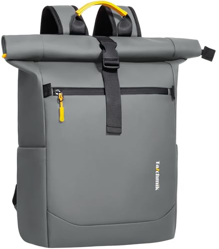 Taschmik rolltop Rucksack wasserdicht Herren Damen Rollrucksack wasserfest Laptop Rucksack 17 Zoll - Anti Diebstahl Tasche für Schule, Uni, Business (Grau)
