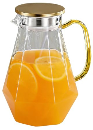 Water Pitcher With Lid - Glass Carafe | 1.5L Heat Resistant Pot with Borosilicate Base, Filter Spout with Silicone, Beverage Server for Juice, Cold Brew Maker for Tea
