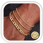 Morfetto 3Pcs Armband Herren Gold/Silber Wasserfest Armbänder für Herren Edelstahl Armband Set Robust Bettelarmband Panzerkette Figaro Gliederseil Bequem Schmuck Geschenke für Männer BG-21