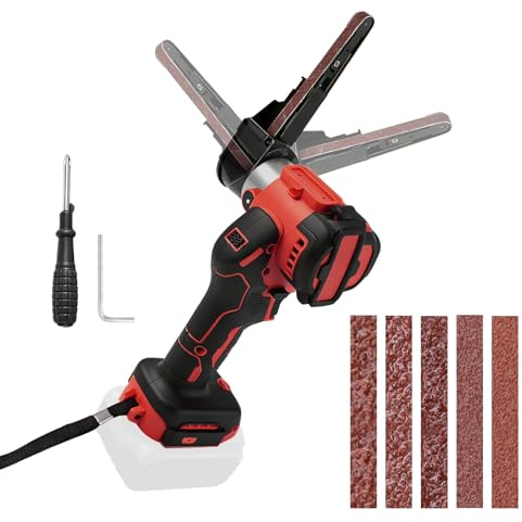 Lijadora de banda inalámbrica compatible con Milwaukee 18V, 13000 RPM 360° sin escobillas Mini Lijadora Inalámbrica Eléctrica con Velocidad Variable, 20 tiras abrasivas para Lijar