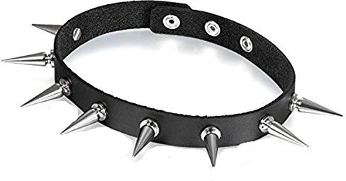 Flongo Choker Tattoo Kette Lederhalsband Damen Herren Halskette Gotik Halsband Schmuck Schwarz Braun Rot Gold Silber mit Spitz Niete Nieten Einstellbar Punk Rock