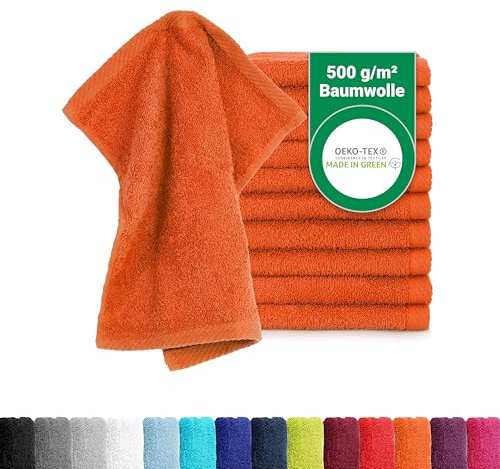 BaSaTex 10er Pack Seiftücher für Gesichts- & Körperreinigung im Set | Frottee Seiflappen aus Baumwolle in 30x30, Waschlappen Öko-Tex Made in Green, Terrakotta Orange, Baumwolle, Frottee, Öko-Tex
