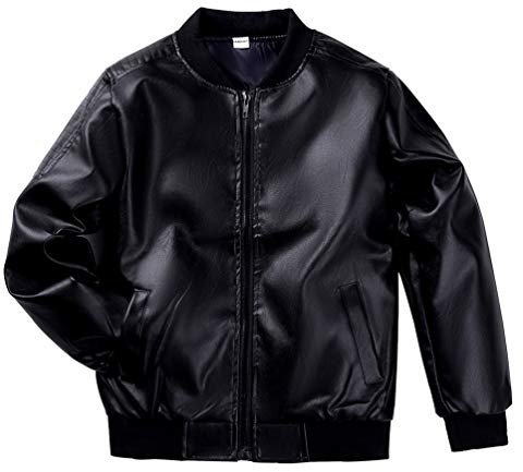 LAUSONS Boy's Leather Jacket Childrens Bomber Motorcycle Biker Fake Leather Coat Black 11-12 years