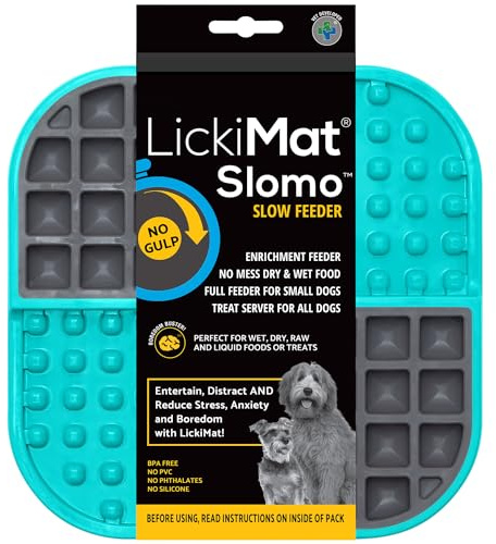 Lickimat Slomo, Dog Slow Feeders Lick Mat, Boredom Anxiety Reducer; Perfect for Food, Treats, Yogurt, or Peanut Butter. Fun Alternative to a Slow Feed Dog Bowl, Turquoise