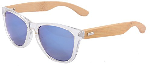 SHINU Damen polarisierte Sonnenbrille aus Holz UV400 Schutz Sommerbrille mit Holz Eyewear-FG6100 (transparent & Bambus Natur, Eisblau)