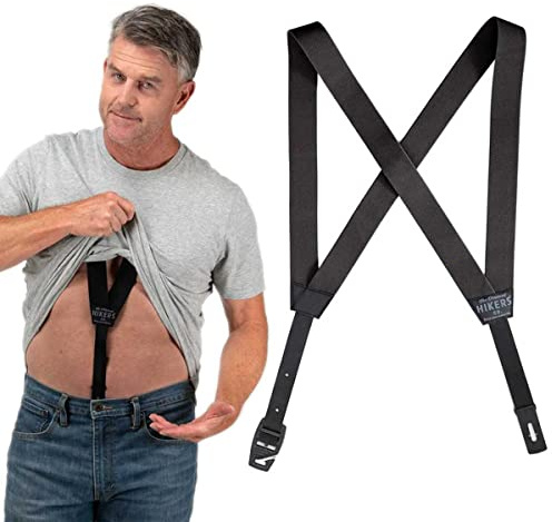 HIKERS - Original Hidden Suspenders for Men Under Clothes - Button Fly Black 47in - Large