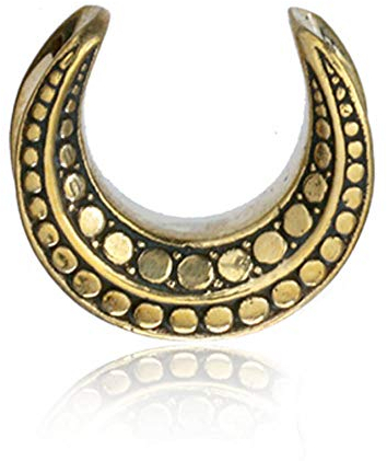 viva-adorno 1 Stück Flesh Tunnel Saddle Spreader Ohr Plug Piercing Sattel halbrund Stretcher Vintage Gold Punkte Z548, gold 12mm