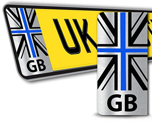 SkinoEu 2 x Vinyl Aufkleber Nummernschild Kennzeichen UK GB Großbritannien National Flagge Union Jack JDM Silber Tuning Auto Motorrad Stickers EU QV 46