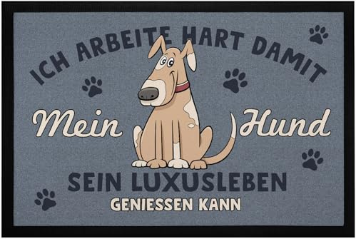 MoonWorks® Fußmatte mit Spruch Ich arbeite hart, damit Mein Hund Sein Luxusleben geniessen kann rutschfest & waschbar Schwarz 60x40cm