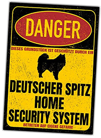 Deutscher Spitz Spitze Dog Schild Danger Security System Türschild Hundeschild Warnschild Sicherheitsschild Hund Privatgrundstück Hundewarnung Warnung vor dem Hund