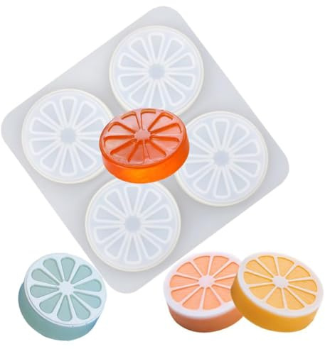 White Silicone 4-Cavity Lemon/Plum Flower Soap Mould DIY Aromatherapy Scented Soap Candle Polymer Clay Moulds Making Cake Chocolate Baking Supplies (Lemon)