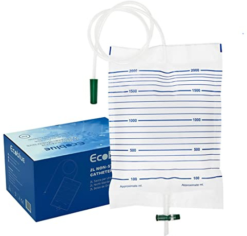 ECOBLUE 15pcs Pack 2000ml Urine Drainage Bag – Non Sterile Overnight Bags with T-Tap Valve and 85cm Tube - Bedside Drainable Urinary Bags - Non-Latex Urinary Catheter Night Bags