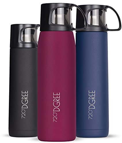 720°DGREE Thermoskanne mit Becher 1l “Follow” - 3 Größen, 12h Heiß, 24h Kalt, Auslaufsicher, BPA-Frei - Edelstahl Thermosflasche, Isolierflasche für Kaffee, Tee bei der Arbeit, Schule, To Go