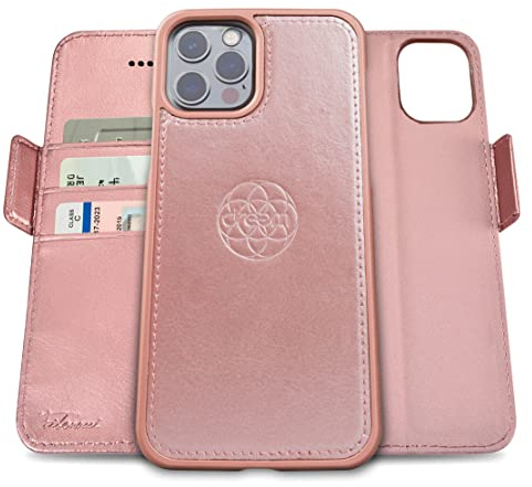 Dreem Fibonacci kompatibel mit iPhone 13 Pro Brieftaschen-Etui / 2-in-1 stoßfestes Etui und abnehmbares Folio aus veganem Leder, MagSafe-kompatibel, RFID-Schutz [Rosa]