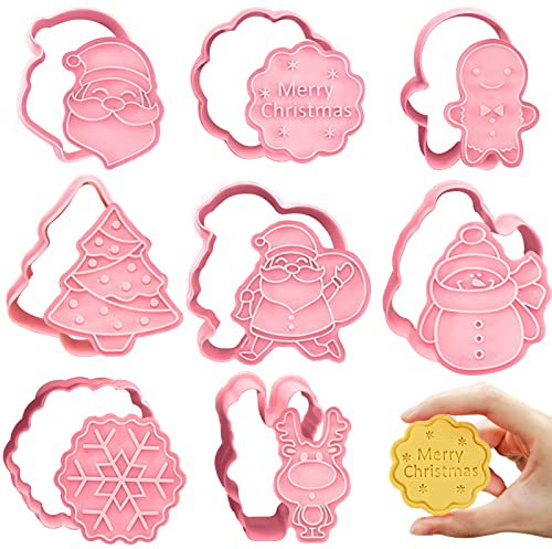 Moldes Galletas Navidad,8 piezas Cortadores de galletas de Navidad 3D,Plástico Cortador para Galletas,para Cookie,Fondant,decoración de pasteles