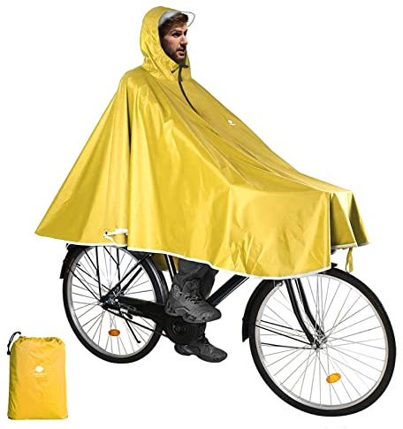 ANYOO Wasserdicht Radfahren Regen Poncho Portable Leichte Regenjacke Mit Kapuze Fahrrad Fahrrad Compact Regen Cape Wiederverwendbare Unisex für Backpacking Camping Outdoors, Gelb, Einheitsgröße