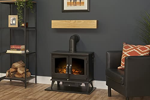 Adam Oak Beam, Hearth & Stove Pipe with Woodhouse Stove in Black