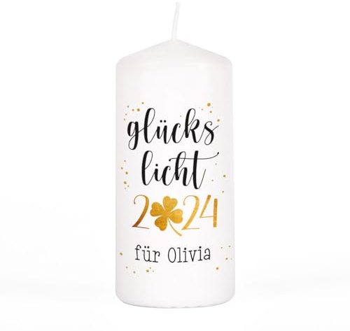 Herz & Heim® Festliche Stumpenkerze zu Weihnachten oder für den Advent/verschiedene Motive/personalisiert Glückslicht