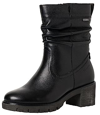 Tamaris Comfort Dam 8-86411-41 läder komfort passform utbytbar fotbädd Duotex varm fodrad låg klack stövletter, Svart nappa, 38 EU Weit