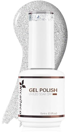 Nicedeco Gel Nagellack Silber Glitzer 15ml Soak Off LED UV Sparkle Glitter Silver Gellack Nail Polish 007