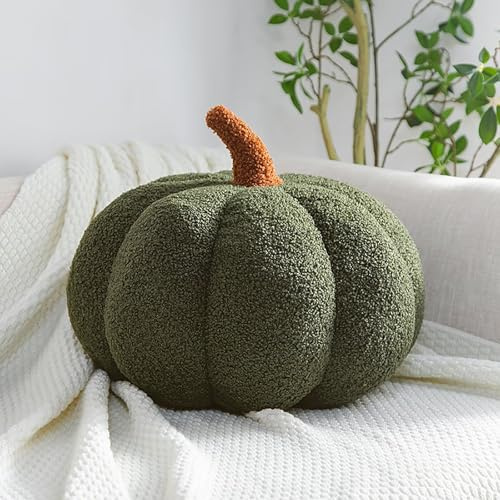Tielag Kürbis Kissen, Kürbis Deko, Herbstdeko Plüsch Kürbiskissen, Halloween Kürbis Deko Kissen, Grün, 20cm