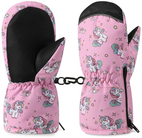 MoKo Handschuhe Kinder, Winterhandschuhe Kinder & Fäustlinge Kind - Winddicht und Wasserdicht, Skihandschuhe Kind für Outdoor Sports Snowboard für Jungen Mädchen von 2-3 Jahren, Rosa