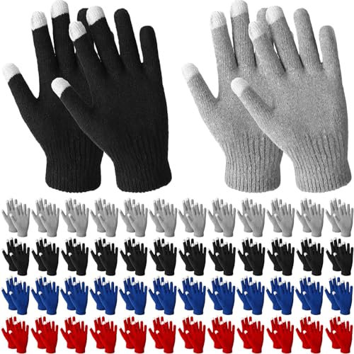 Handepo 50 Paar gestrickte Winterhandschuhe, dehnbar, warm, Touchscreen-Handschuhe, mehrfarbig, für Unisex, Herren, Damen, Laufen, Radfahren, Autofahren, Schwarz, Grau, Rot, Blau, about 7.87 inches