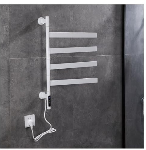 Scaldasalviette Elettrico 180° Ruotare, Termoarredo Bagno Elettrico da Parete, Scaldasalviette Calorifero Termosifone con Display LED Temporizzatori e Termostato,Bianca