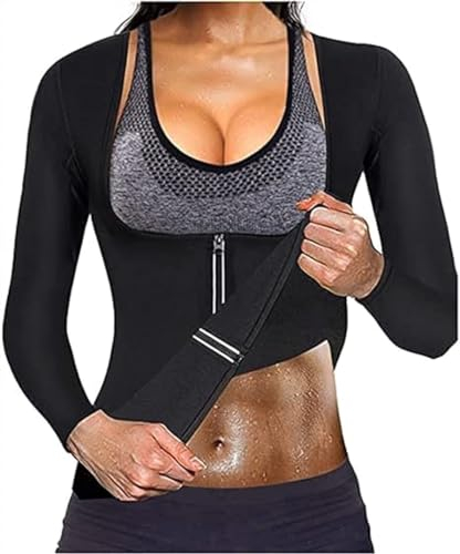 DTREEL Damen-Schlankheitsgürtel, Schlankheits-Saunahemd, Damen-Neoprenkorsett, Weste, Schweiß, Fettverbrennung, Bauchgürtel-Saunaanzug (Color : Black, Size : L)