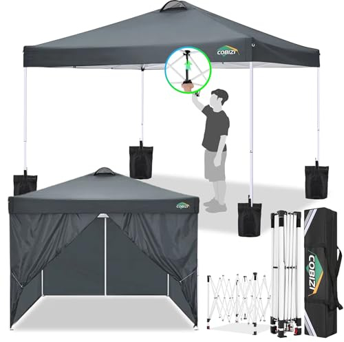 COBIZI Pavillon 3x3m Wasserdicht, Faltpavillon Gartenpavillon Partyzelt Gartenzelt Festzeltfaltbar Pop-up Gartenzelt Partyzelt (3x3m+4Seitenteilen+4Sandsack+Lüftungsschlitze-Grau